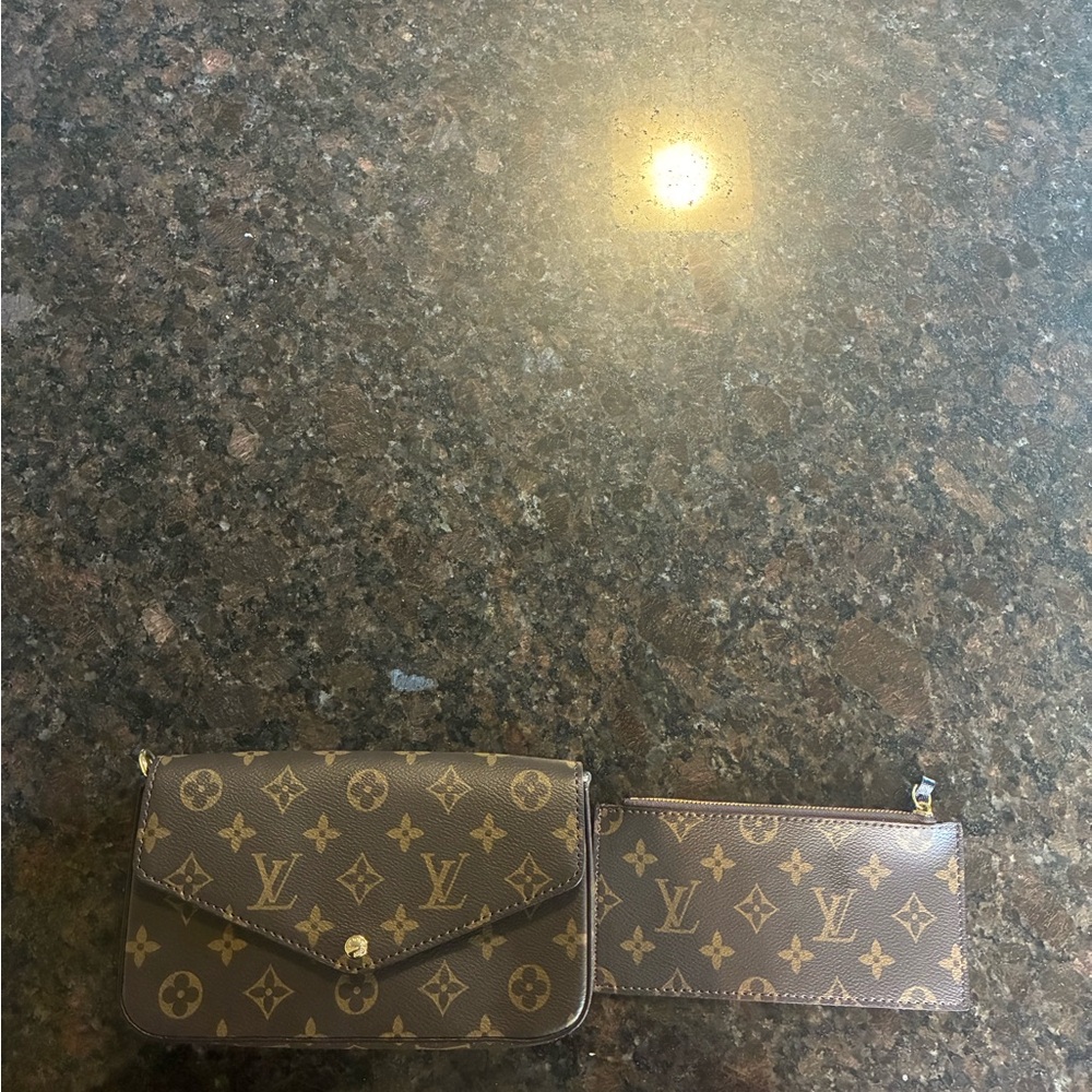 Louis Vuitton Brown Monogram Crossbody Wallet with Detachable Pouch